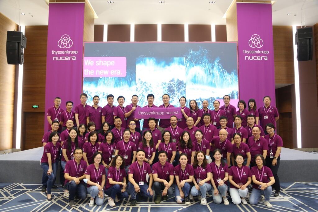 thyssenkrupp nucera employees celebrate the Rebranding